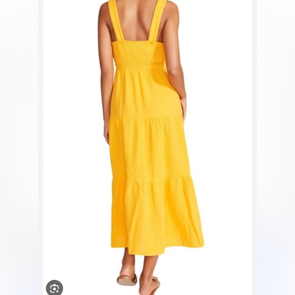 Steve Madden AMIRA TIERED COTTON MIDI DRESS IN SAFFRON - Picture 2 of 8